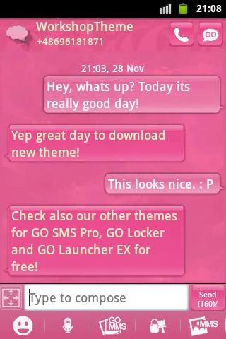 Pink Cute Sweet Theme GO SMS screenshot 1