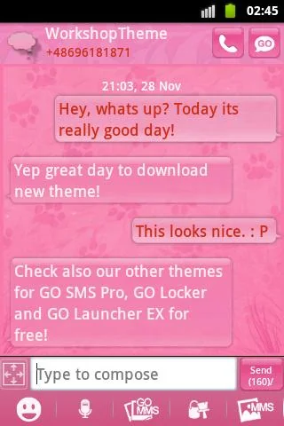 Pink 2 GO SMS PRO Theme screenshot 2