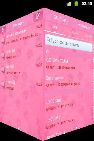 Pink 2 GO SMS PRO Theme screenshot 4