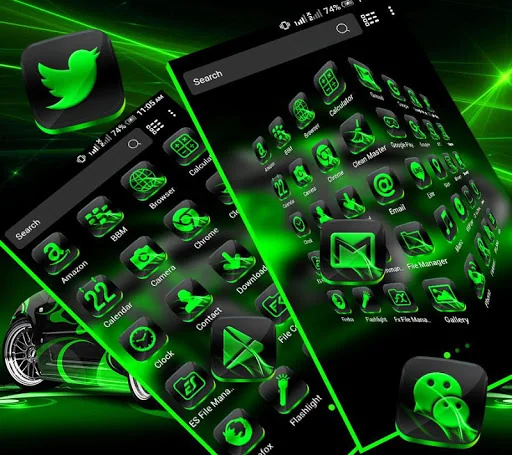 Neon Green Car Launcher Theme