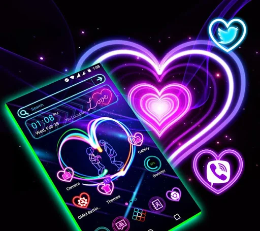 Neon Heart Launcher Theme