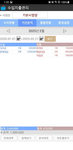 사업 수입지출 손익 관리 screenshot 3