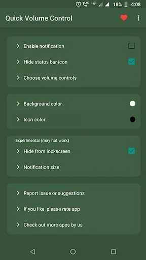 Volume in notification bar