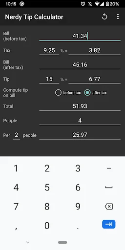 Nerdy Tip Calculator screenshot 1