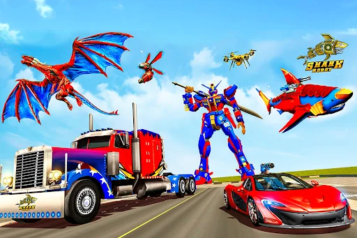 Police Shark Robot Car Games screenshot 1