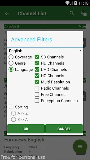 AsiaSat Frequency List screenshot 2
