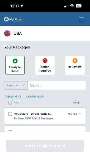 MyUS Global Shipping App screenshot 1