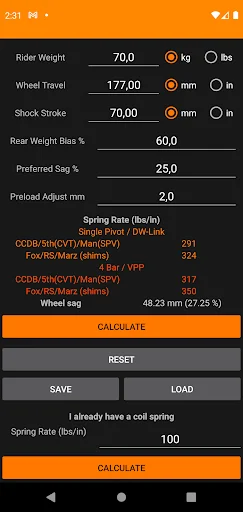 Rear Shock Coil Calculator