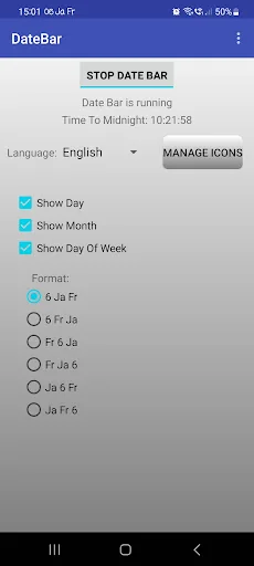 DateBar - date in status bar screenshot 1