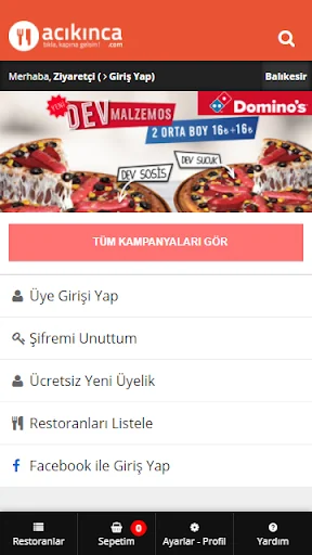 Acikinca - Yemek Siparişi
