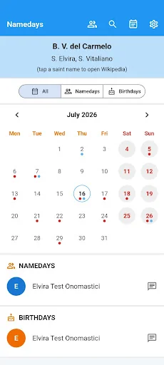 Namedays and Birthdays