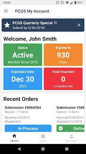 PCGS My Account - Orders, Show screenshot 1