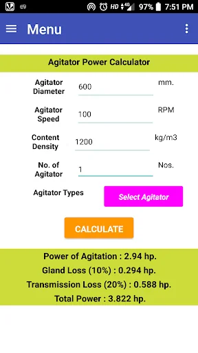 Agitator Power Calculator