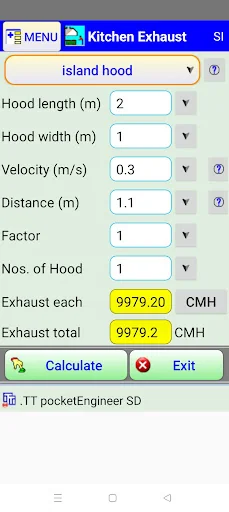 Kitchen hood exhaust calc