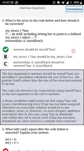 MCQ C ++ Training explanations screenshot 2