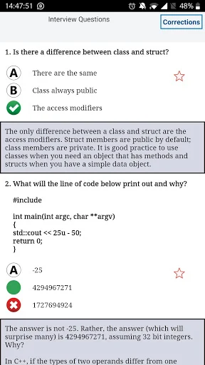 MCQ C ++ Training explanations screenshot 3