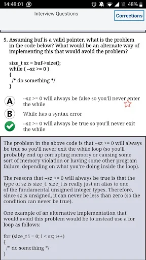 MCQ C ++ Training explanations screenshot 4