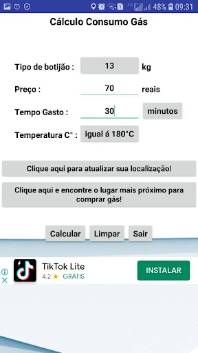 Cálculo de Consumo Gás