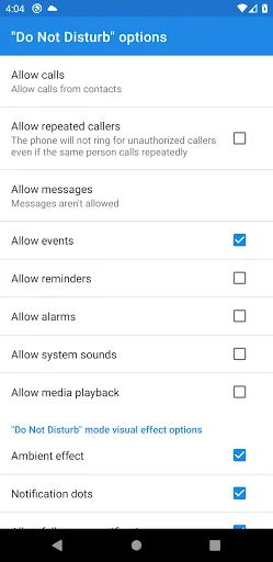 "Do Not Disturb" options