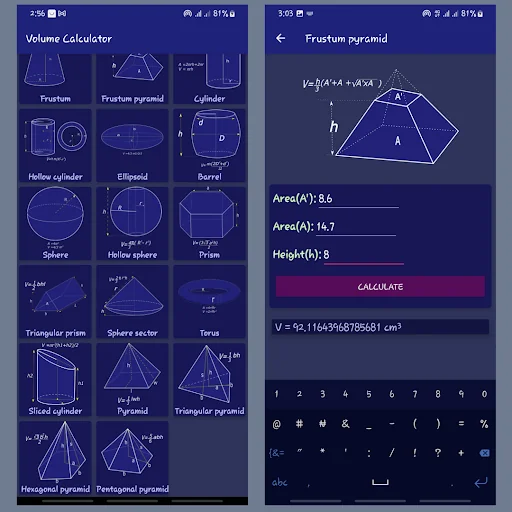 Volume calculator - 3D shapes