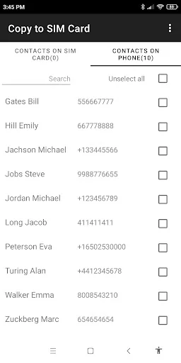 Copy to SIM Card