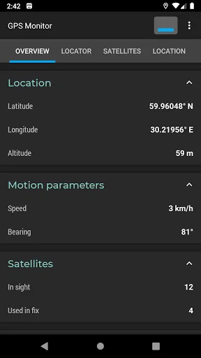 GPS Monitor: satellite data