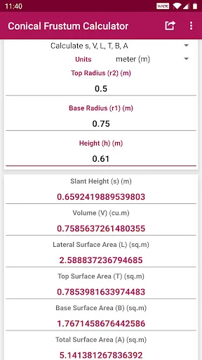 Conical Frustum Calculator