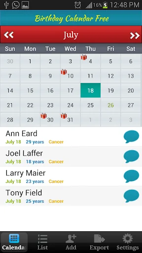 Birthday Calendar & Reminder