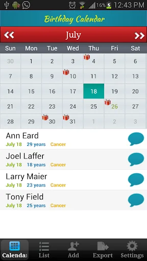 Birthday Calendar