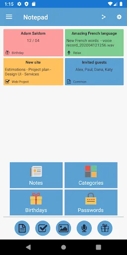Secure notepad notes checklist