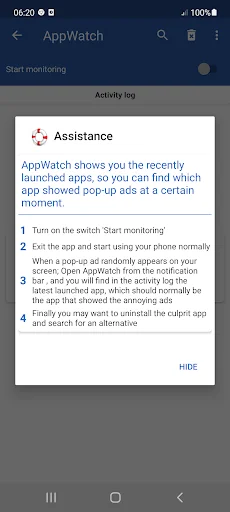 Appwatch - Remove pop up ads screenshot 2