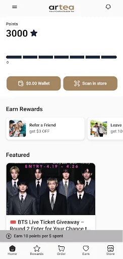 Artea Bubble Tea Rewards