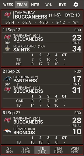 VS. 2025 NFL Schedule & Scores screenshot 2