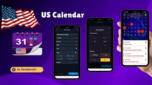 US Calendar with Holidays