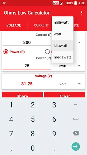 Ohms Law Calculator screenshot 1