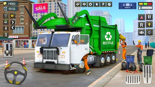 American Garbage Truck Driving
