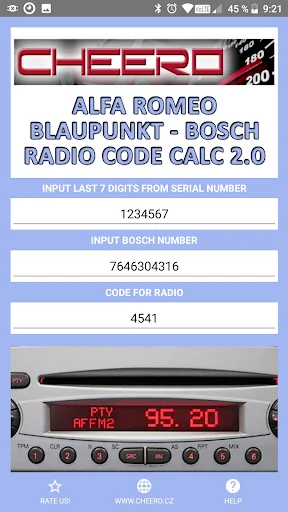 RADIO CODE for ALFA ROMEO B&B