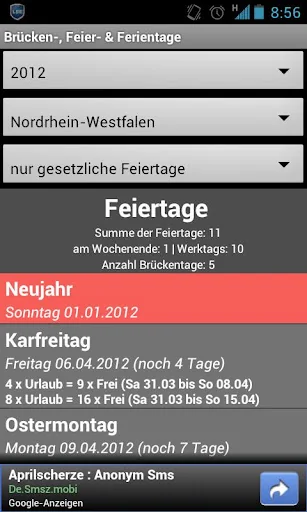 Brücken-, Feier- & Ferientage