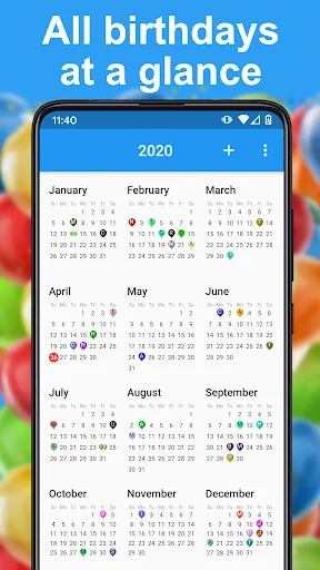 Birthday calendar screenshot 1