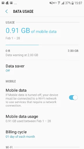 Data Usage Shortcut
