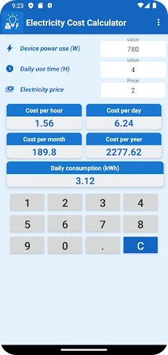 Electricity Cost Calculator screenshot 2