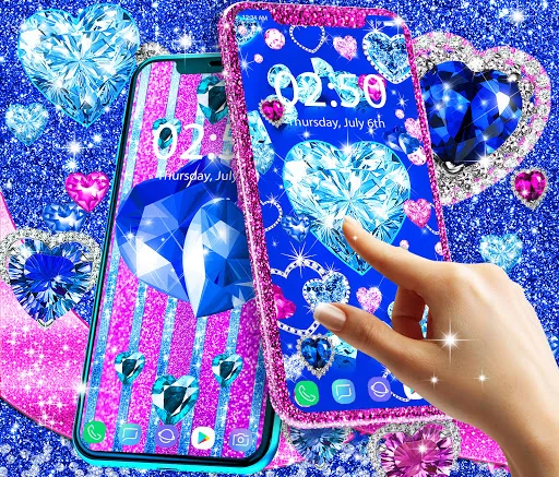 Blue hearts diamonds wallpaper screenshot 1