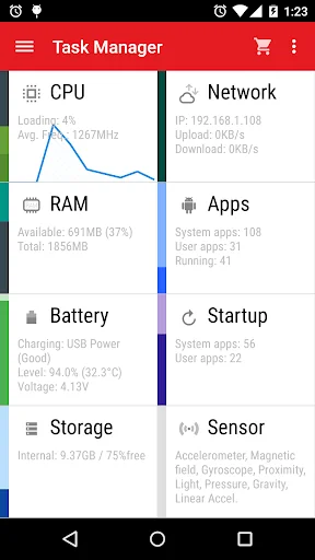 Task Manager: monitor CPU, RAM