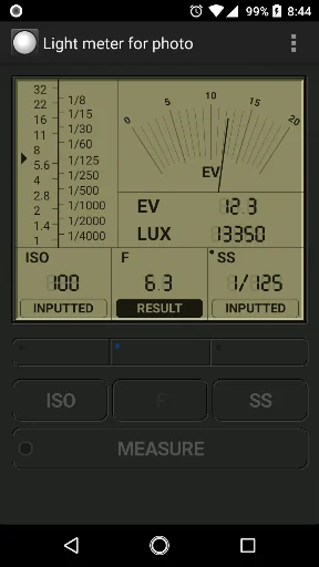 Light meter for photography