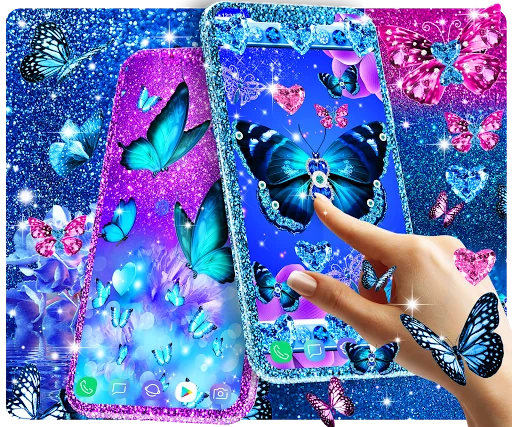 Blue glitz butterfly wallpaper