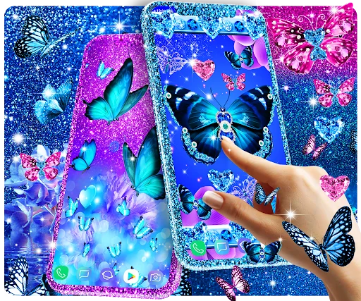 Blue glitz butterfly wallpaper
