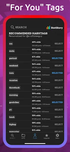Statstory Live Hashtags & Tags screenshot 2