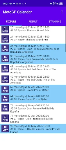 Calendar for MotoGP 2025