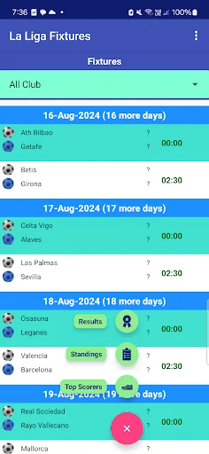 Calendar for La liga
