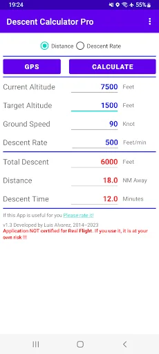Airplane Descent Calculator PR